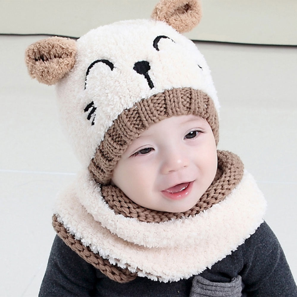 Ball Knitted Bear Hat and Scarf