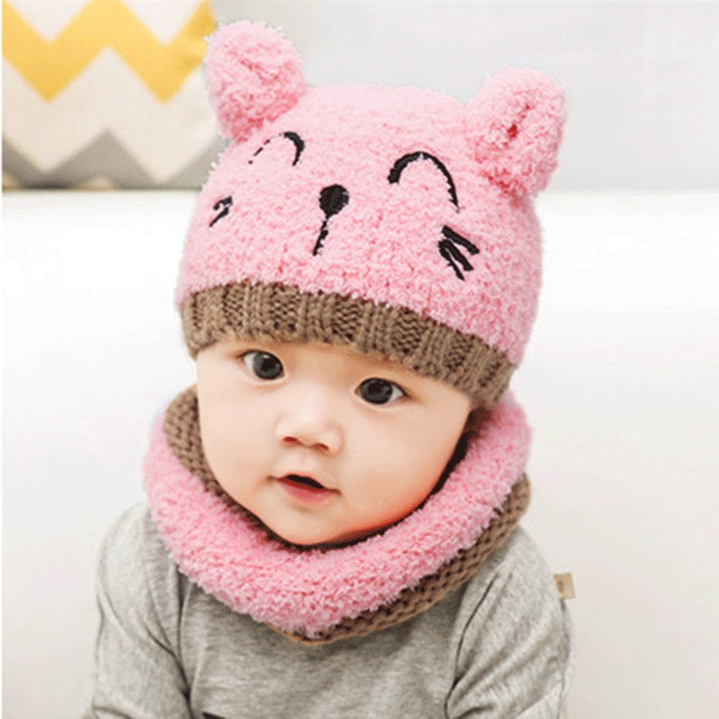 Ball Knitted Bear Hat and Scarf