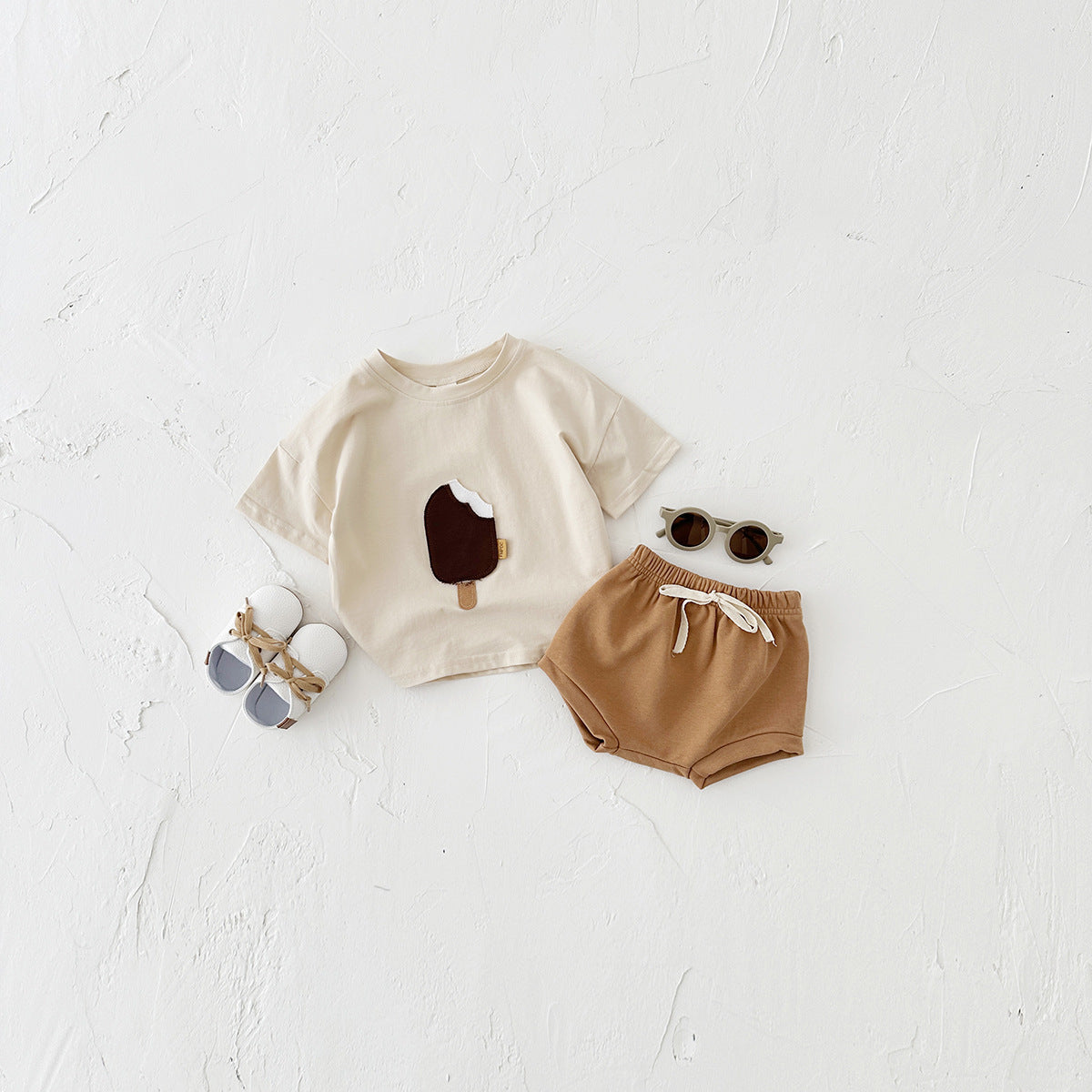 Ice Cream Patch Short Sleeve Shorts Suit