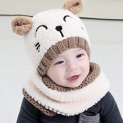 Ball Knitted Bear Hat and Scarf