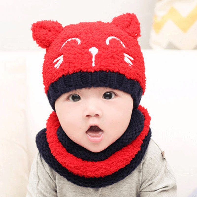 Ball Knitted Bear Hat and Scarf