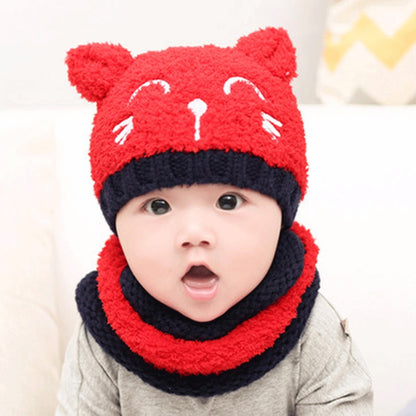 Ball Knitted Bear Hat and Scarf