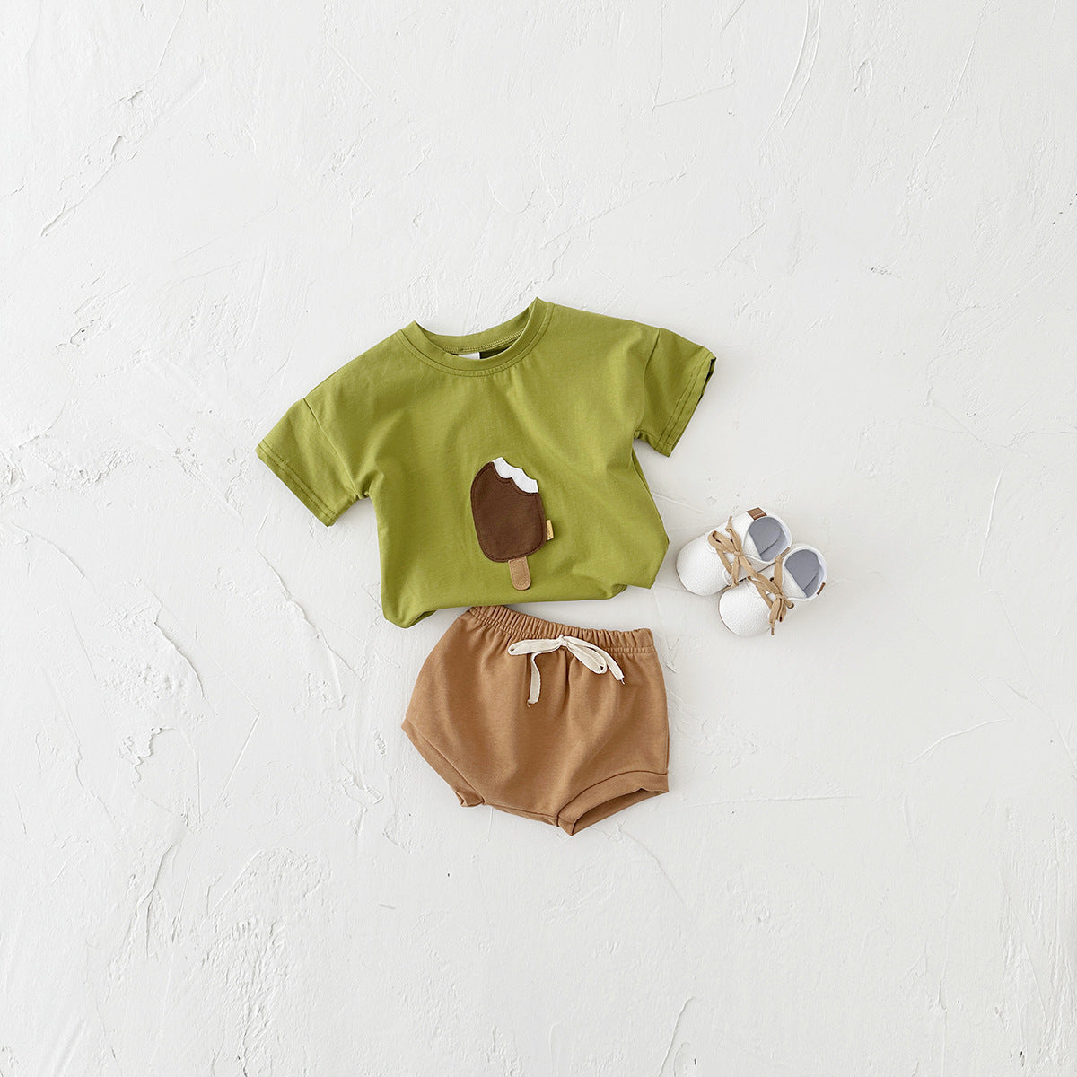 Ice Cream Patch Short Sleeve Shorts Suit