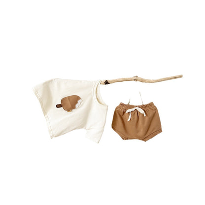Ice Cream Patch Short Sleeve Shorts Suit