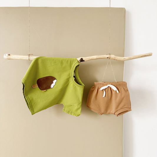 Ice Cream Patch Short Sleeve Shorts Suit
