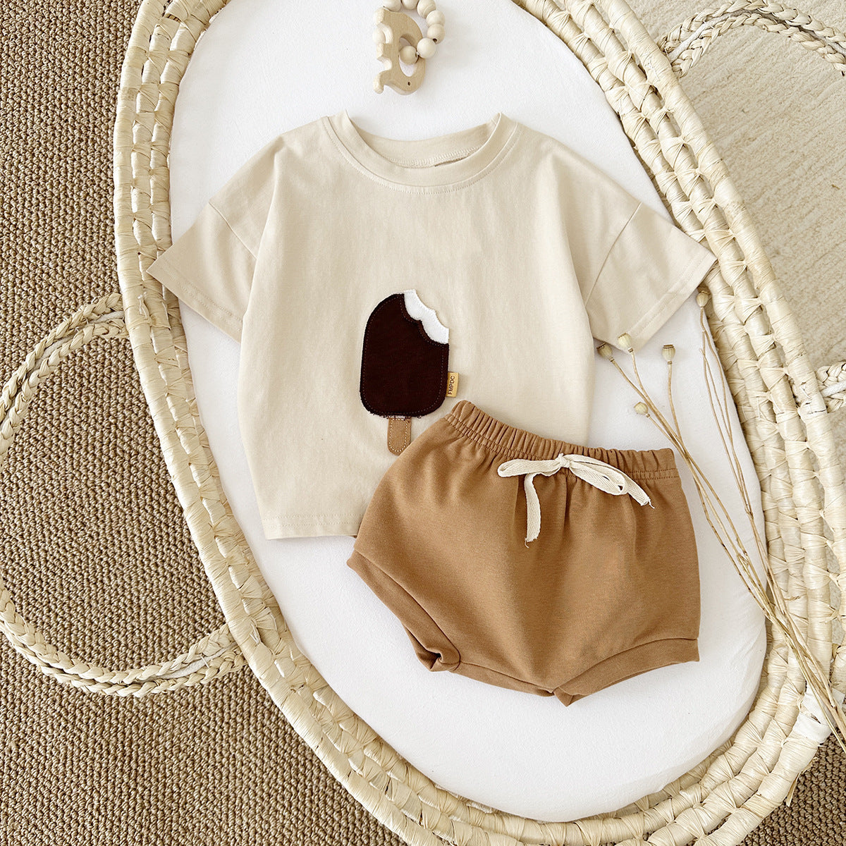 Ice Cream Patch Short Sleeve Shorts Suit
